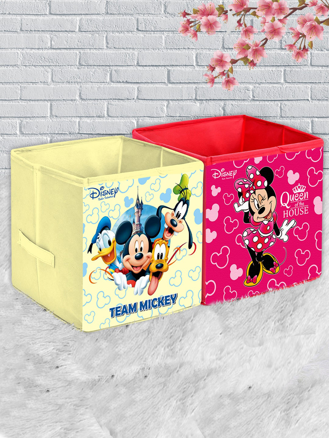Kuber Industries Set Of 2 Disney Print Extra Large Foldable Storage Cubes With Handle