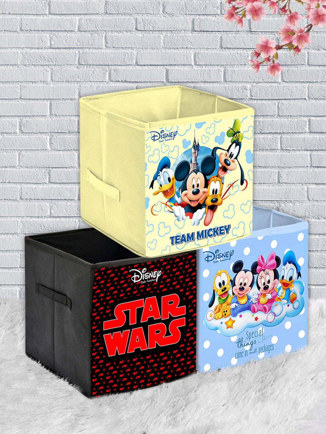 Kuber Industries Set Of 3 Disney Print Extra Large Foldable Storage Cubes With Handle