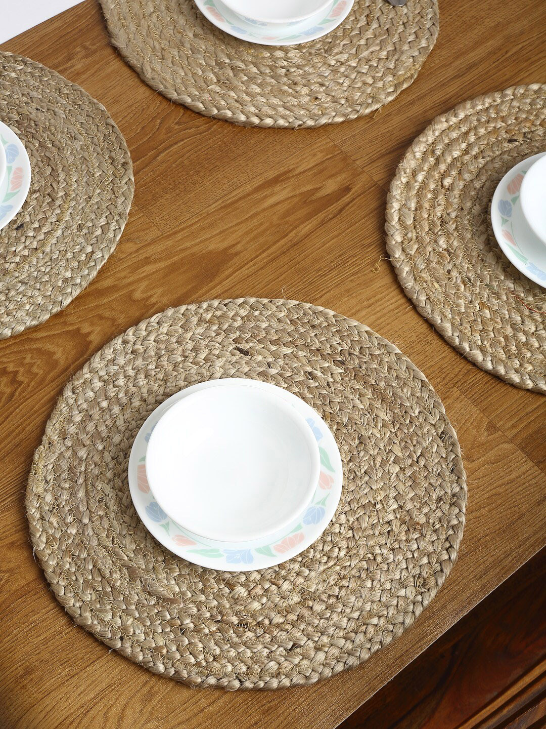 HOSTA HOMES Set Of 6 Brown Braided Reversible Jute Table Placemats