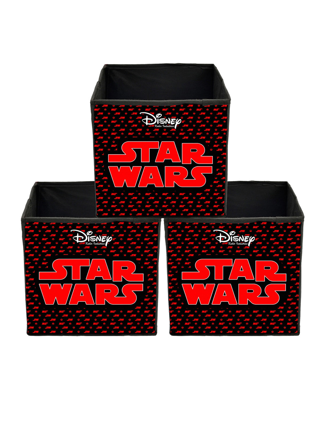 Kuber Industries Set Of 3 Black & Red Disney Star Wars Print Extra Large Foldable Storage Cube With Handle