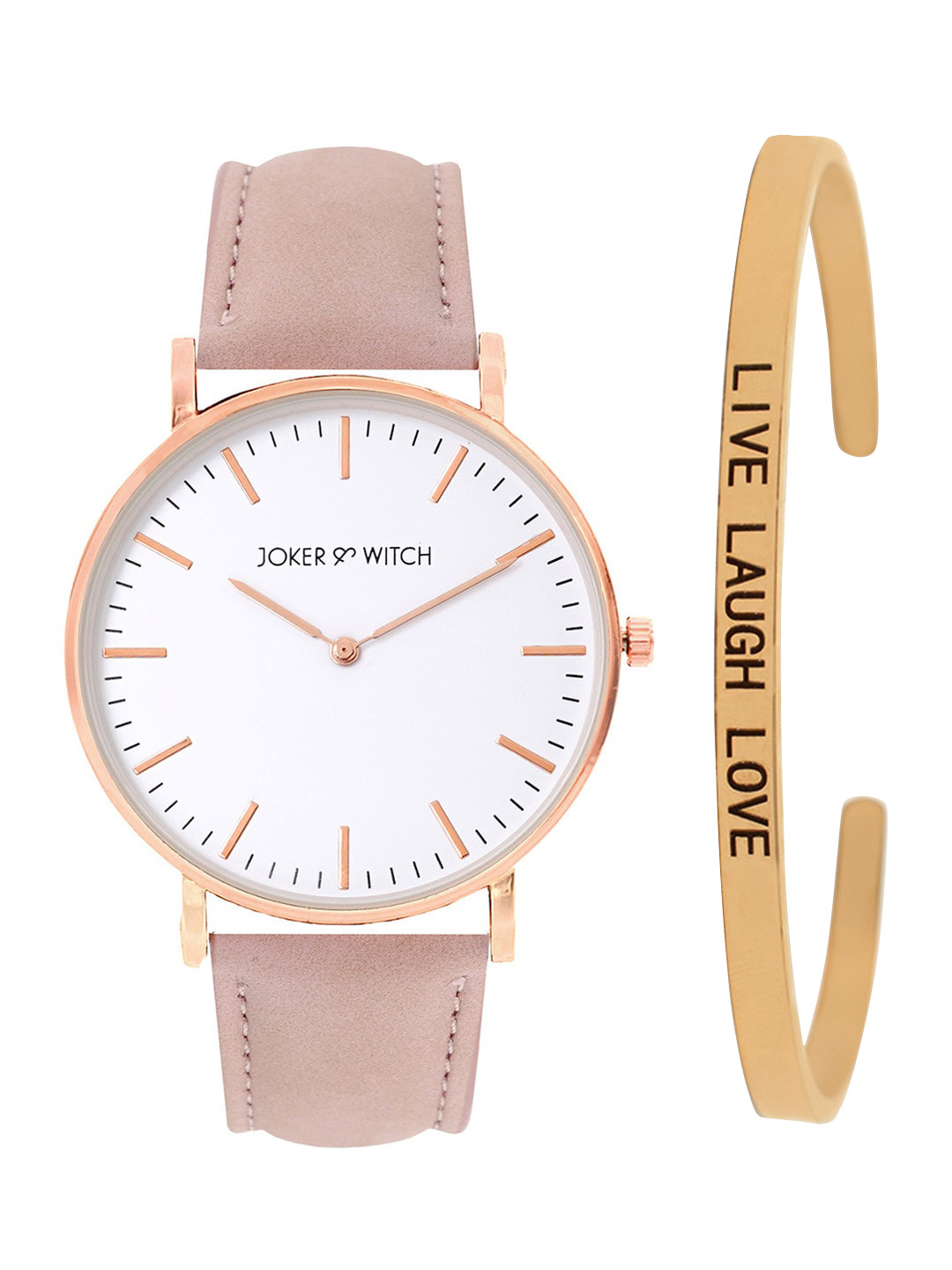 JOKER & WITCH Women Pink & Rose Gold-Toned Panther Watch & Bracelet Gift Set