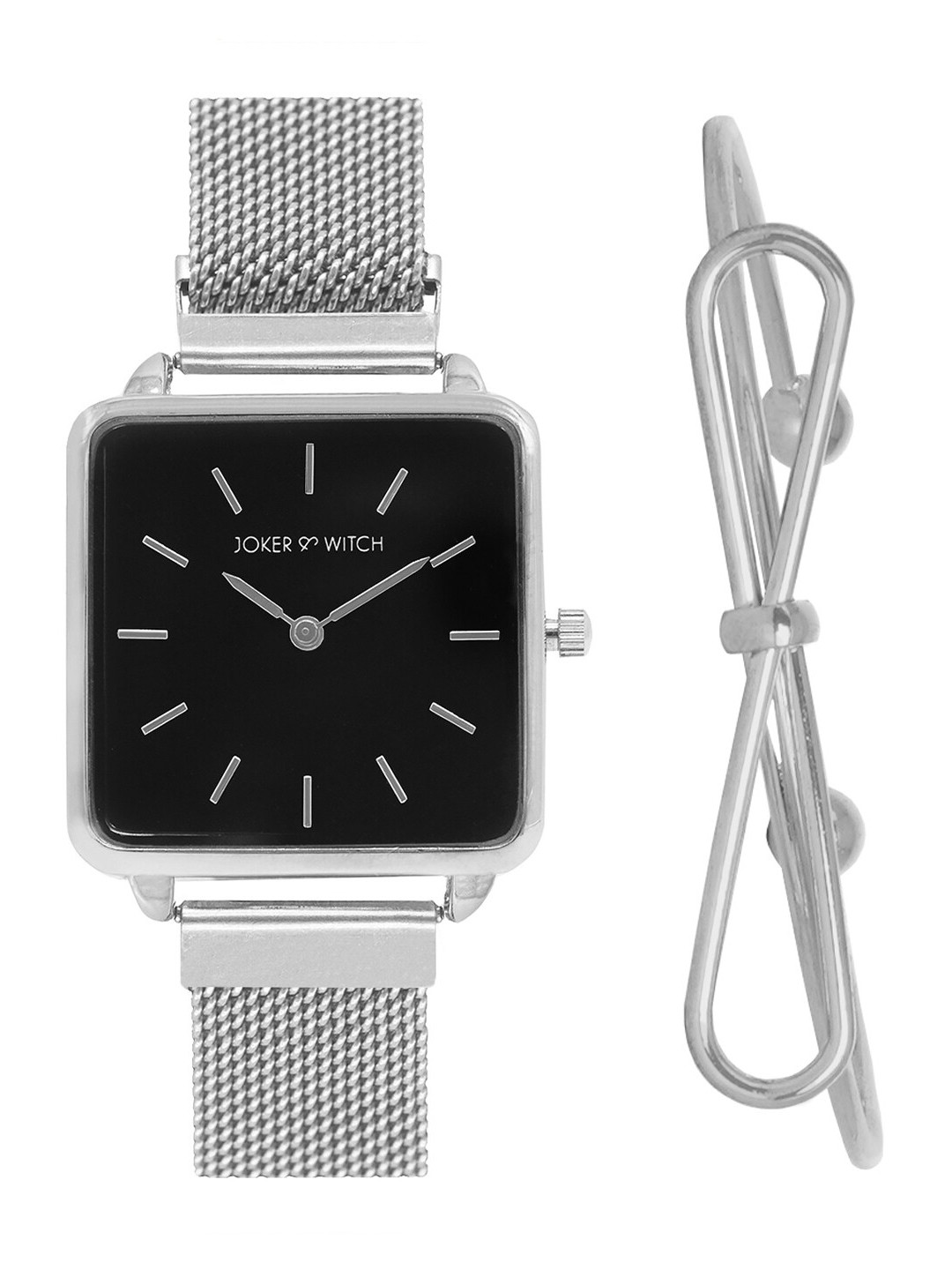 JOKER & WITCH Women Silver-Toned & Black Pearly Radiance Watch & Bracelet Gift Set JWBS347