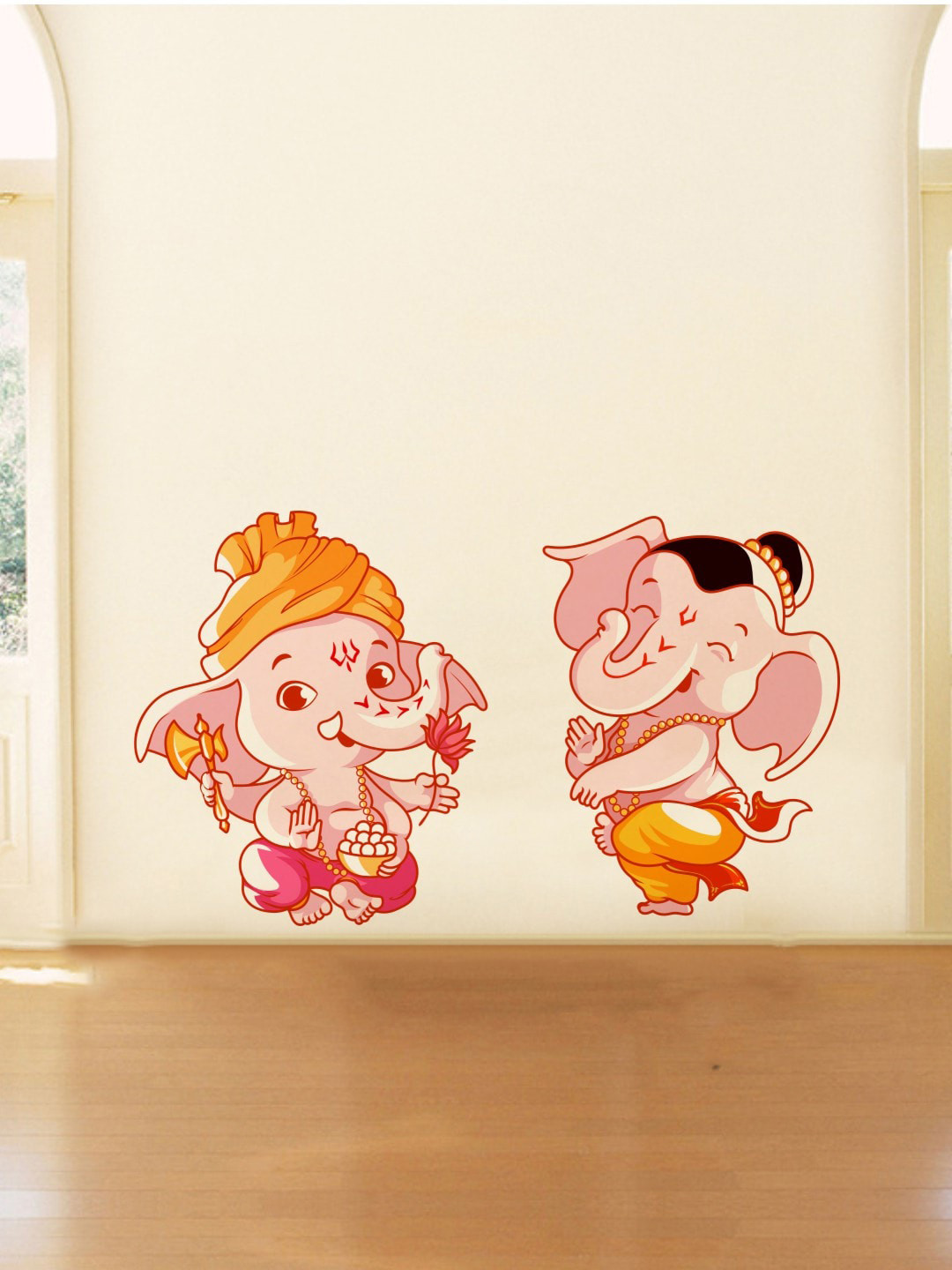 rawpockets Pink & Orange Lord Baby Ganesha Dual Combo PVC Vinyl Wall Sticker