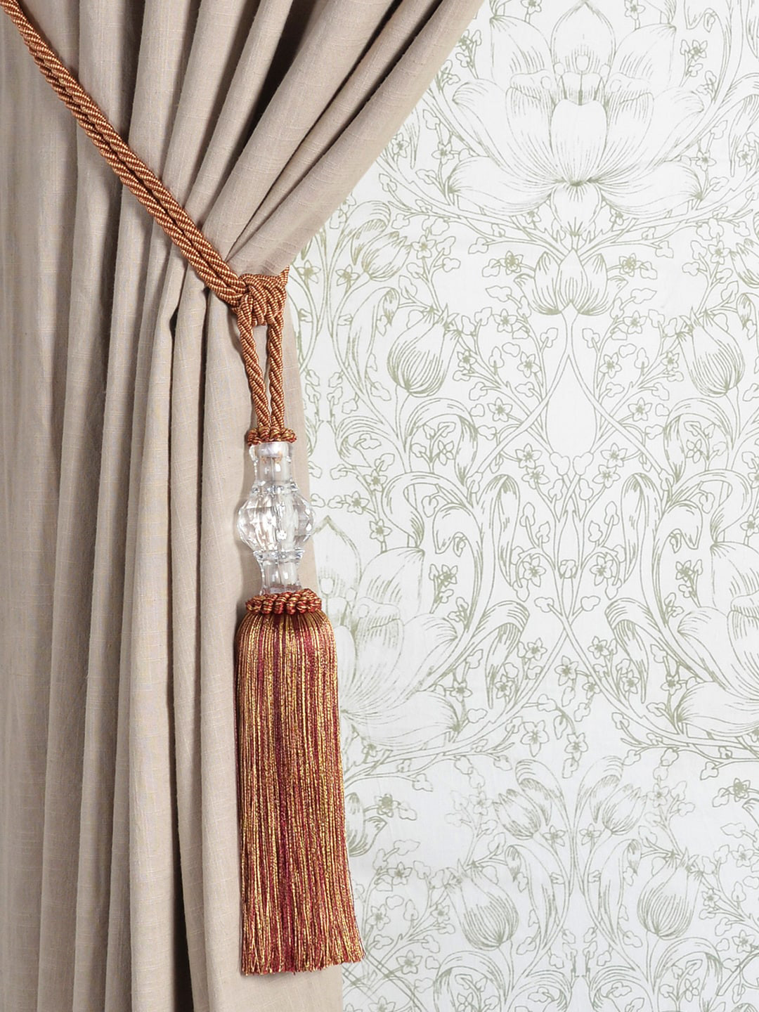 Deco Window Gold-Toned & Transparent Majolika Pandent Tessel Tieback