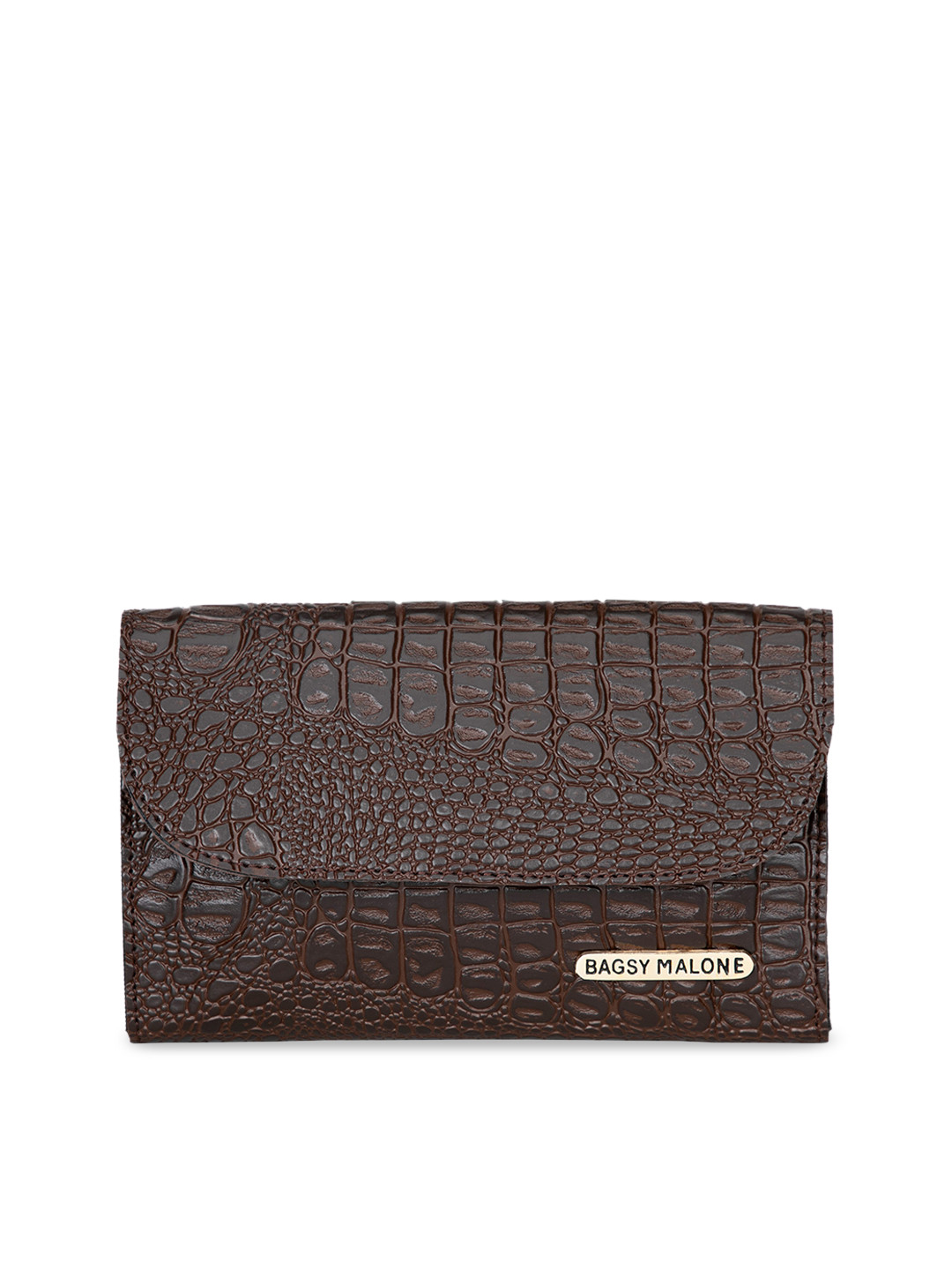 Bagsy Malone Brown Crocodile Skin Textured Envelope Clutches