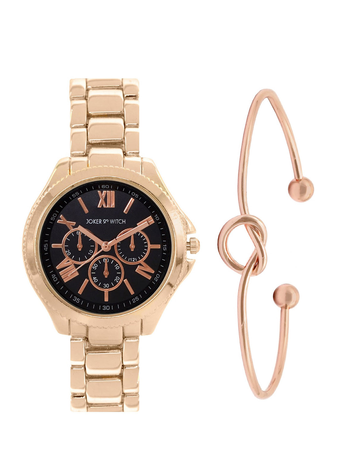 JOKER & WITCH Women Gold-Toned & Black Watch & Bracelet Gift Set JWBS341