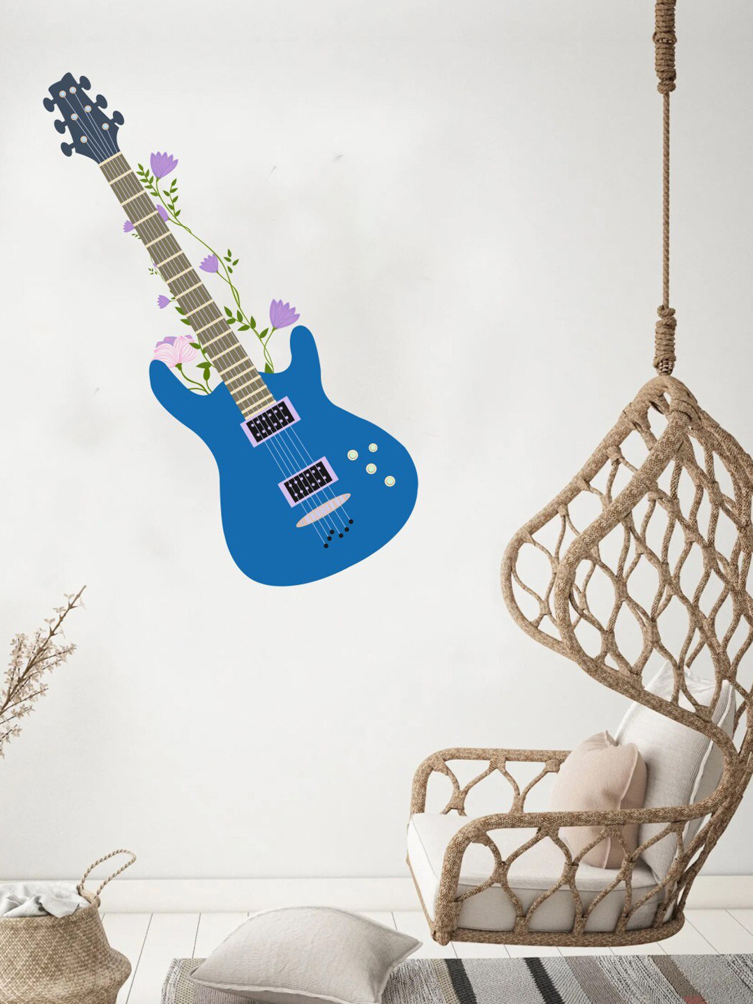 rawpockets Blue & Brown Stylish Guitar PVC Vinyl Wall Sticker