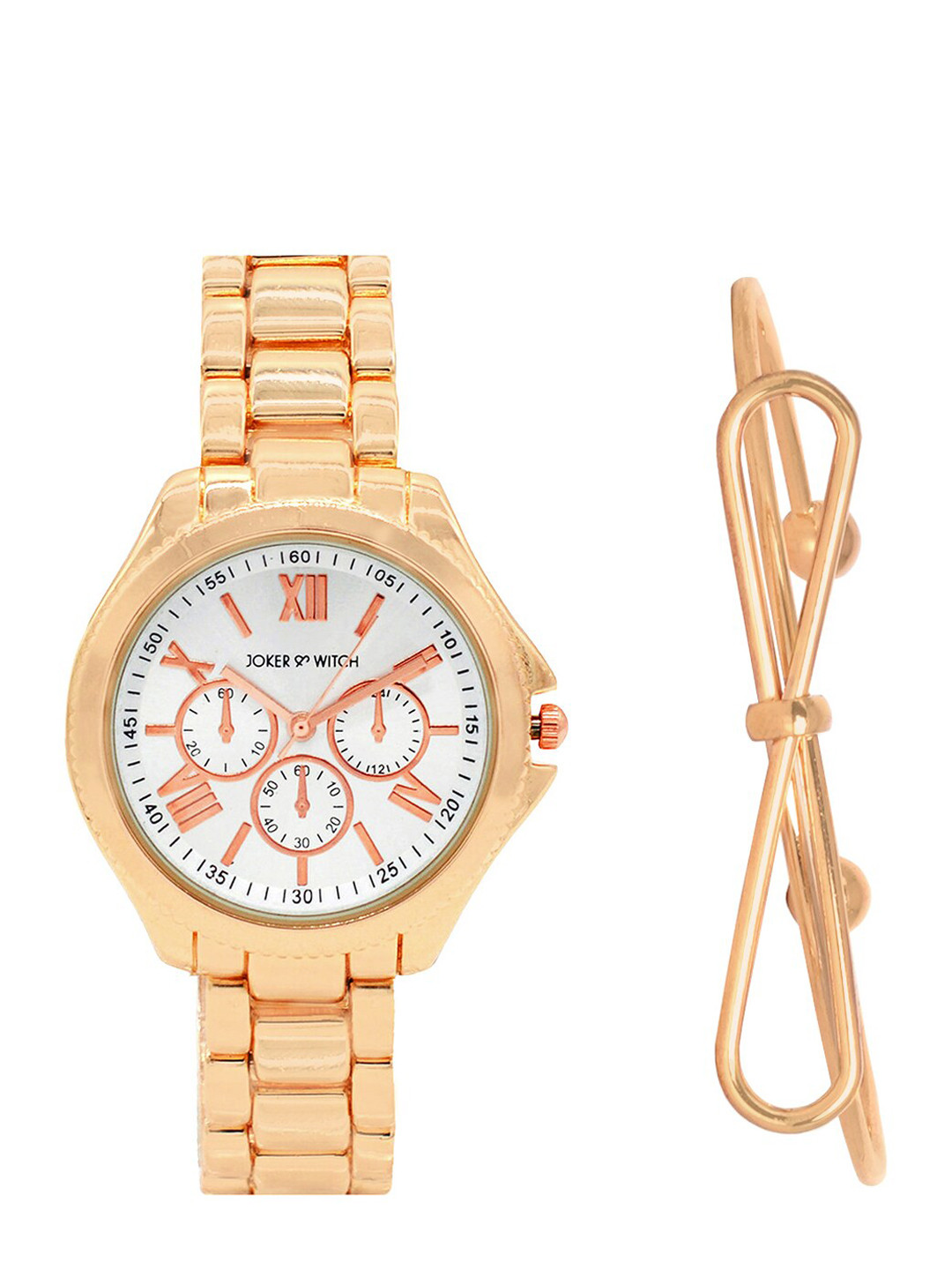 JOKER & WITCH Women Rose-Gold Toned & White Midas Touch Watch & Bracelet Gift Set JWBS337