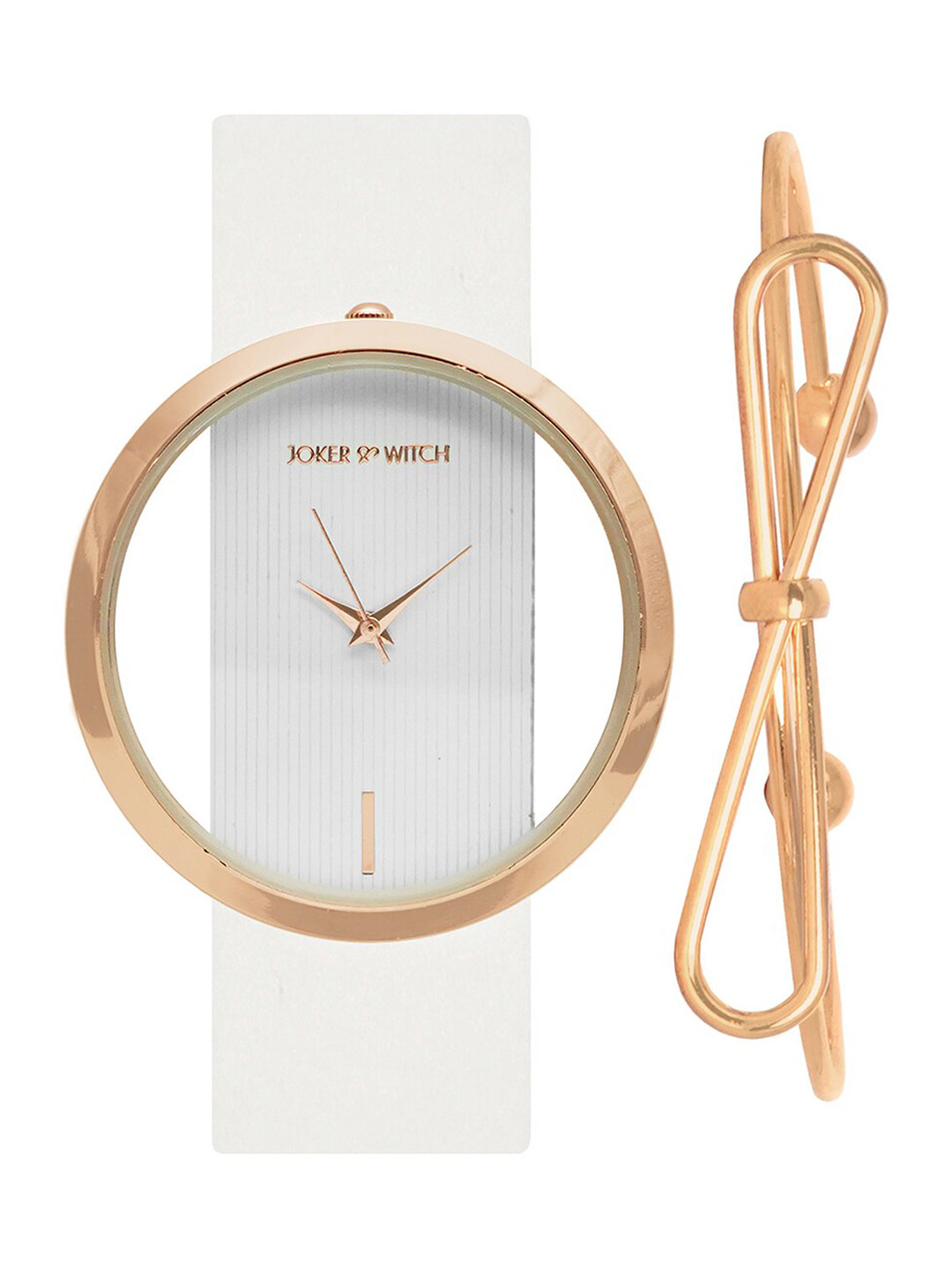 JOKER & WITCH Women White & Rose Gold-Toned Mystical Bow Watch & Bracelet Gift Set-JWBS336