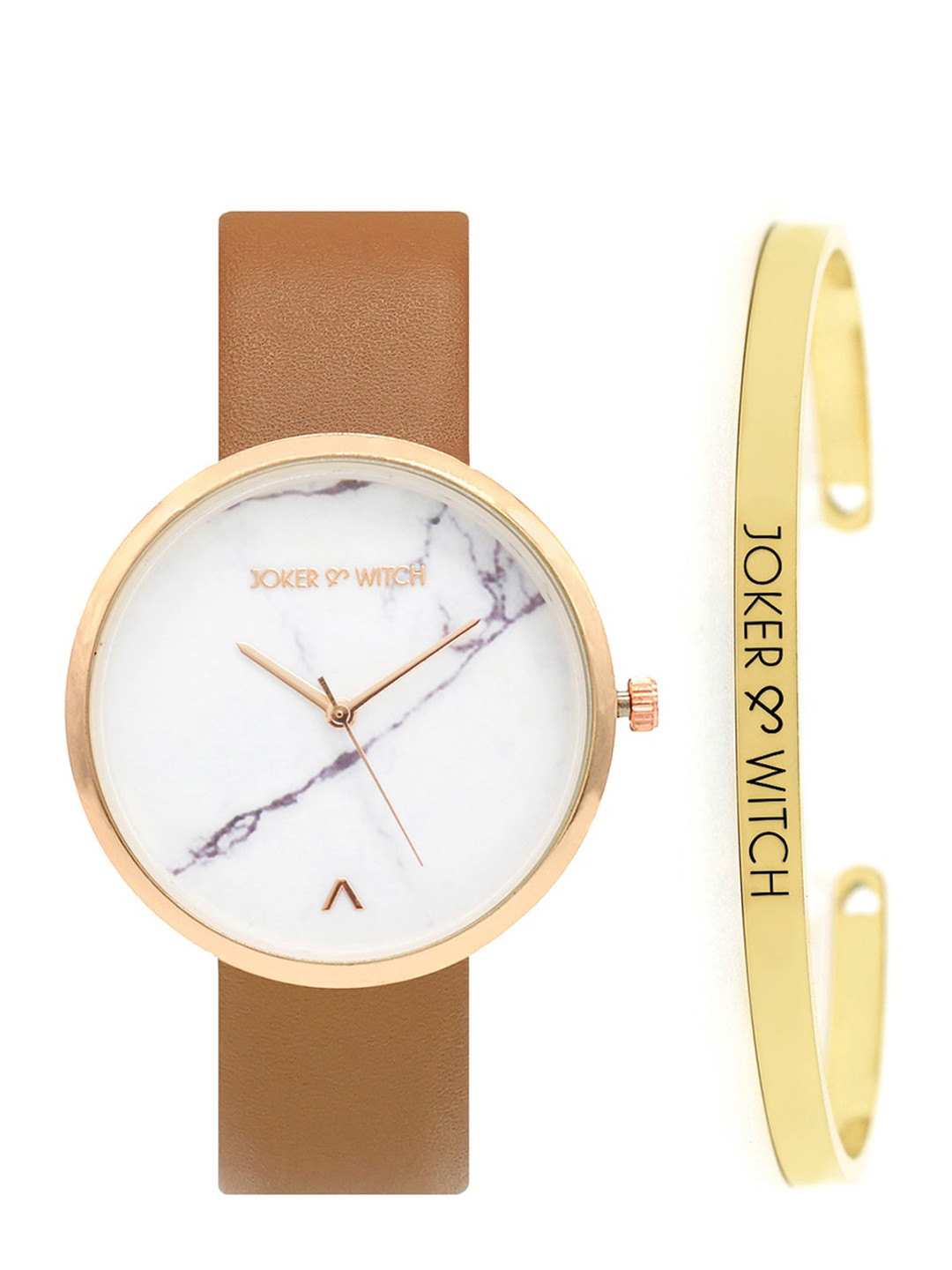 JOKER & WITCH Women Tan Brown & Gold-Toned Caramel Custard Watch & Bracelet Gift Set JWBS360