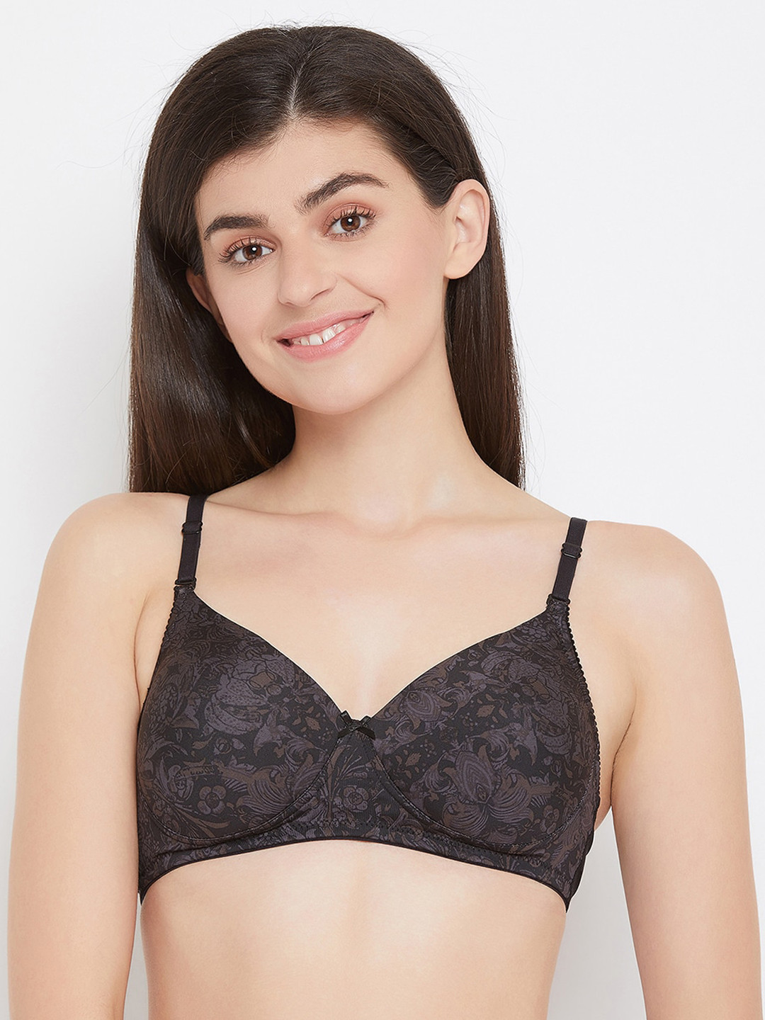 Clovia Black Printed Non-Wired Lightly Padded T-shirt Bra BR1277N1336E