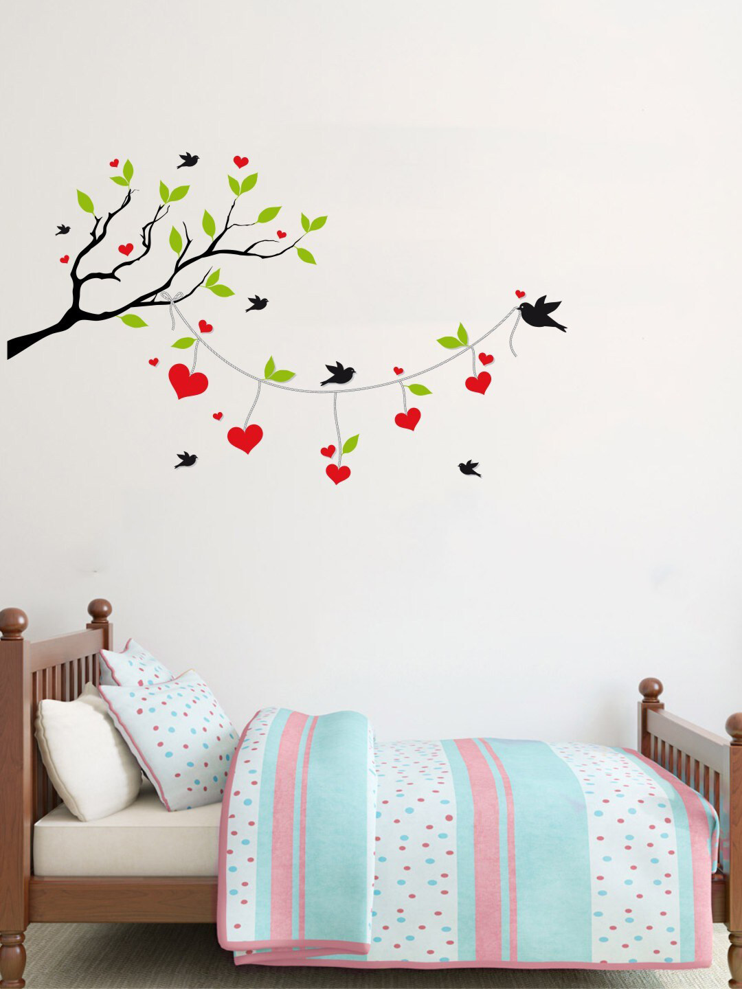 rawpockets Black & Green Heart-In Love Birds On Tree Wall Stickers