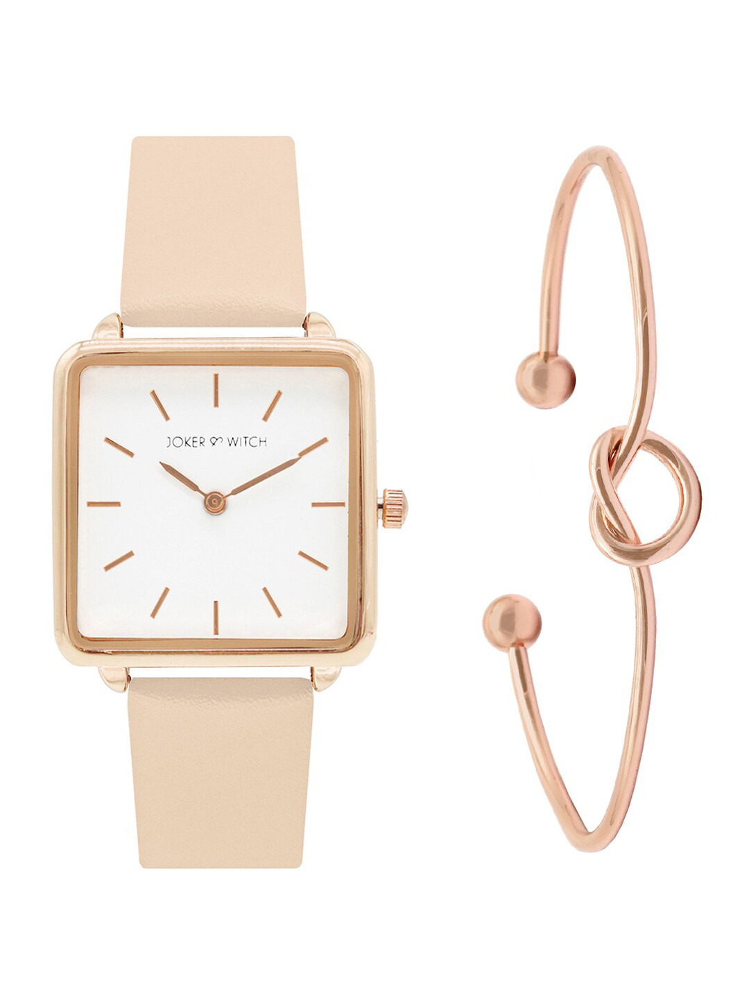 JOKER & WITCH Women Rose Pink & White Watch & Bracelet Gift Set JWBS343