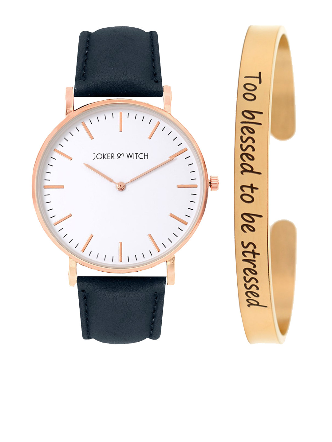 JOKER & WITCH Women Blue & Rose Gold-Toned Azure Bay Watch & Bracelet Gift Set JWBS373