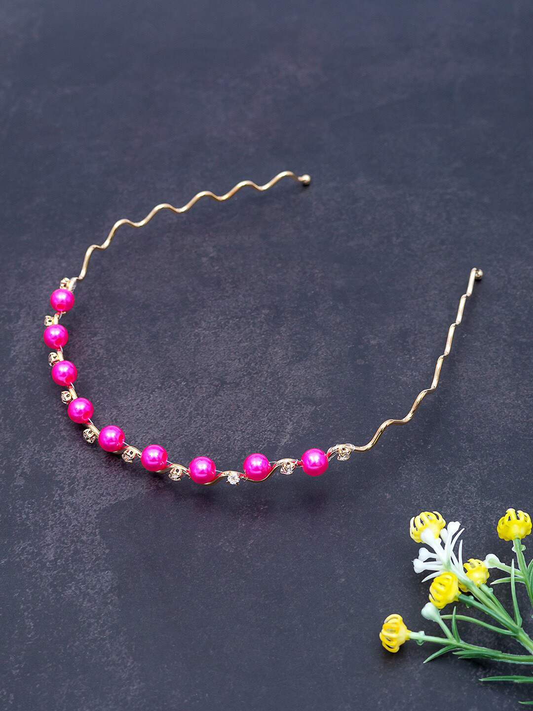Golden Peacock Pink Beaded Hairband