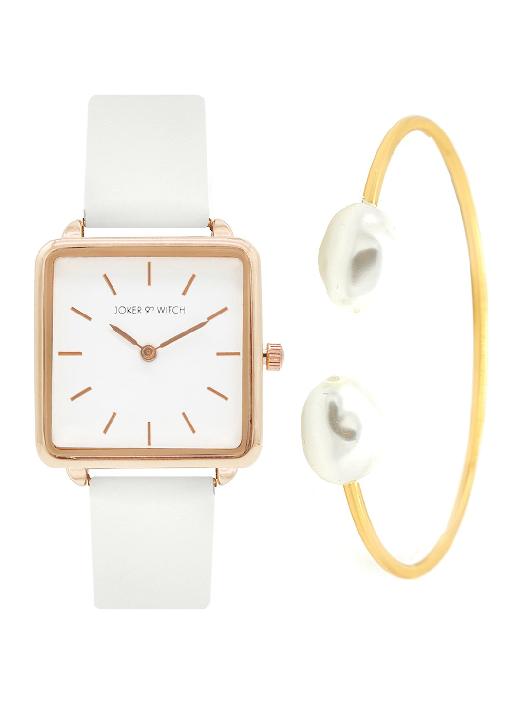 JOKER & WITCH Women White & Gold-Toned Watch & Bracelet Gift Set JWBS351
