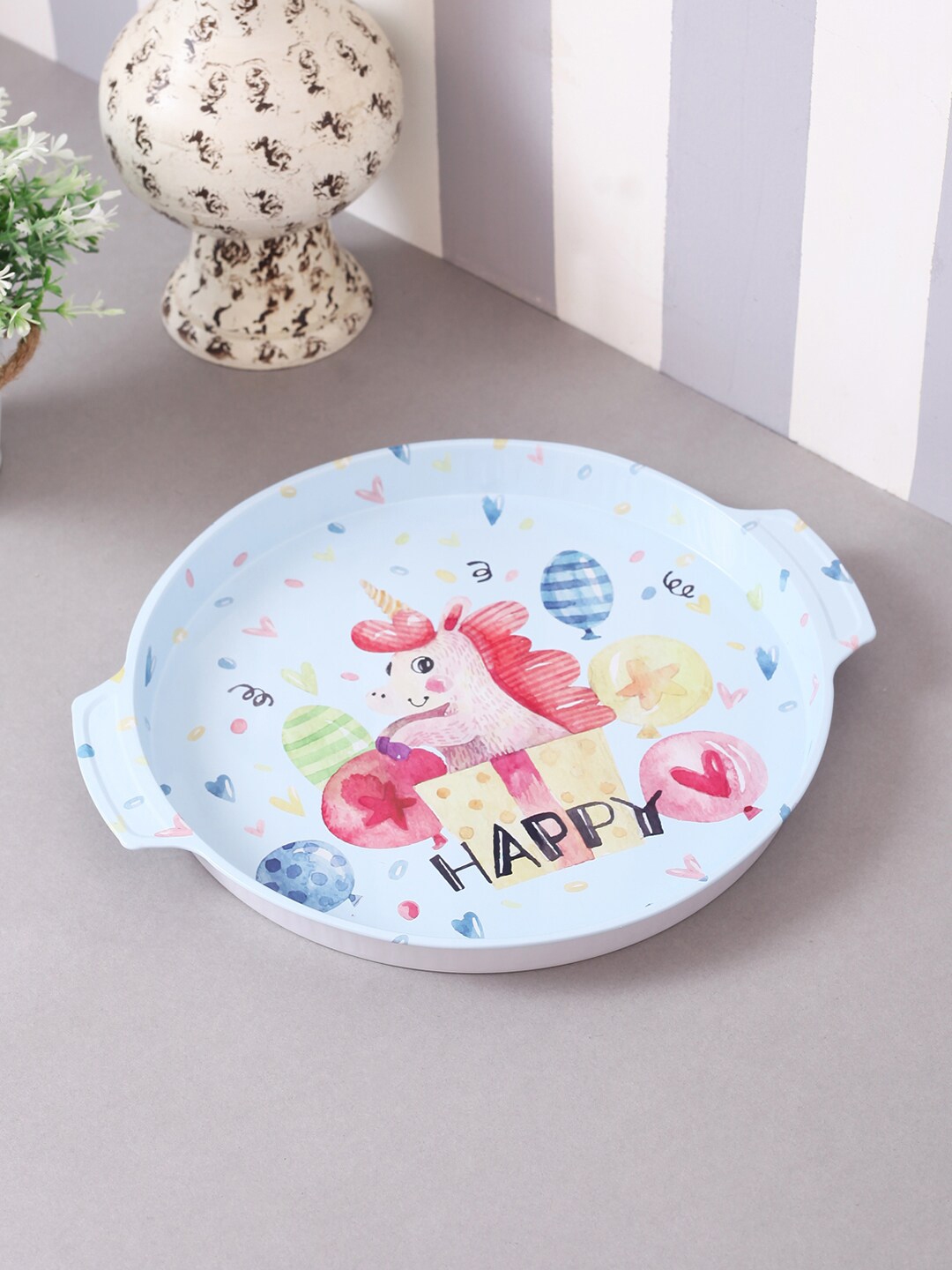 A Vintage Affair Blue Pink Happy Unicorn Metal Tin Tray