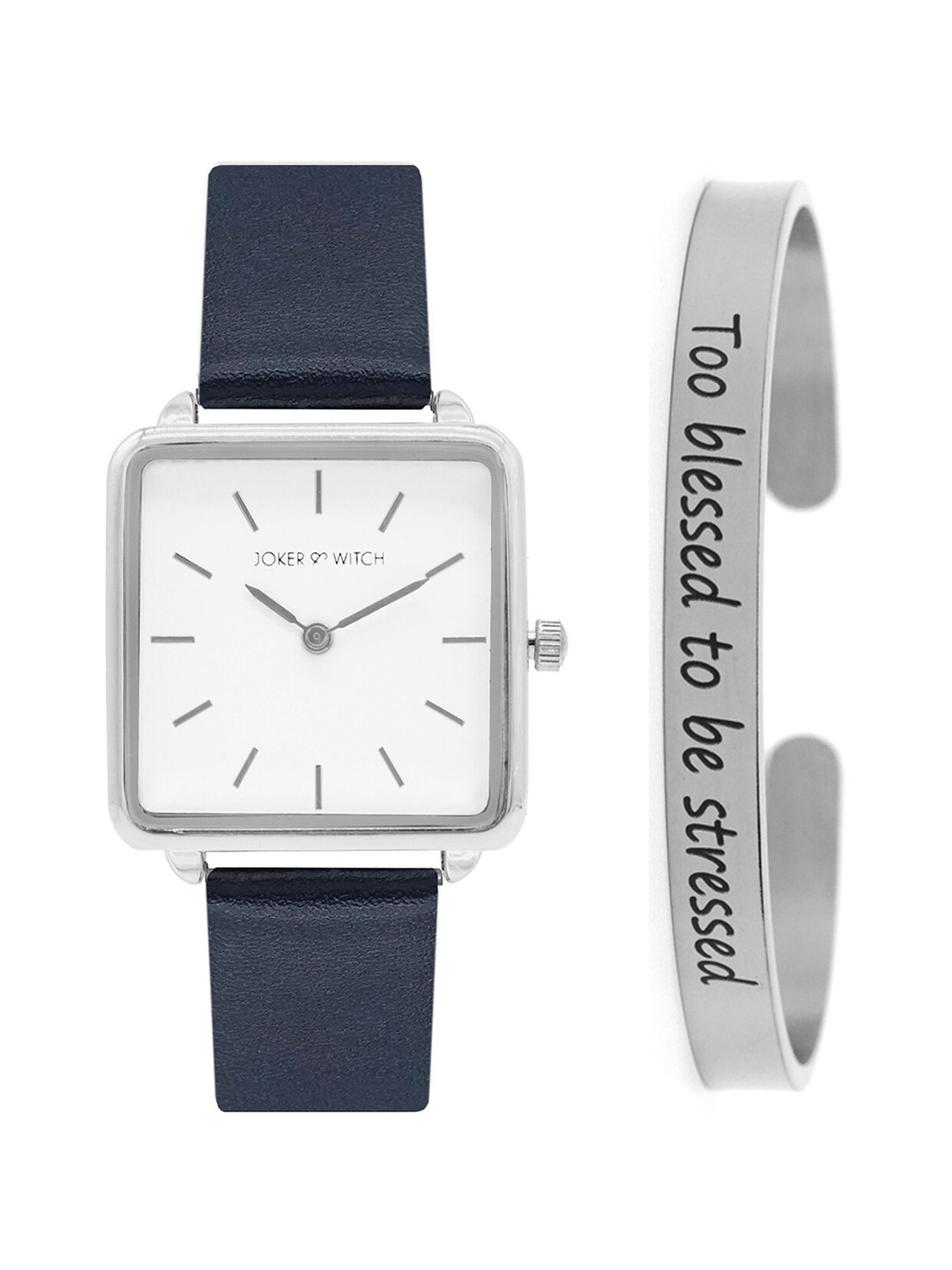 JOKER & WITCH Women Navy Blue & White El Classico Watch & Bracelet Gift Set JWBS369