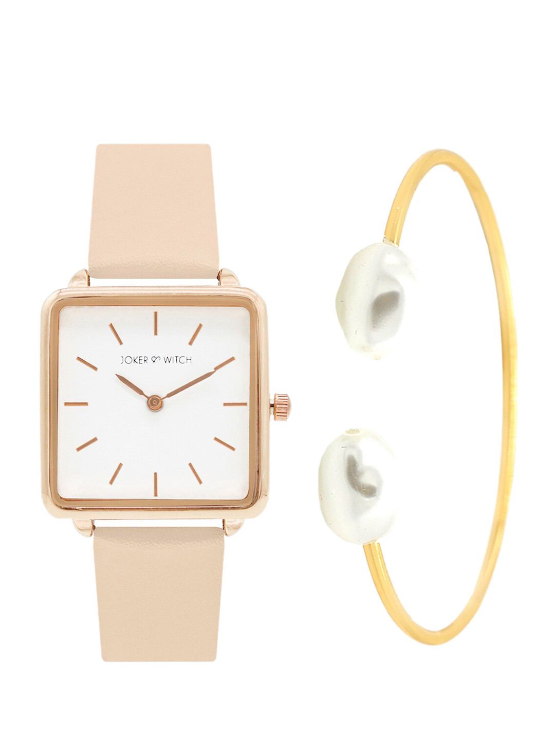 JOKER & WITCH Women White & Gold- Toned Watch & Bracelet Gift Set JWBS353