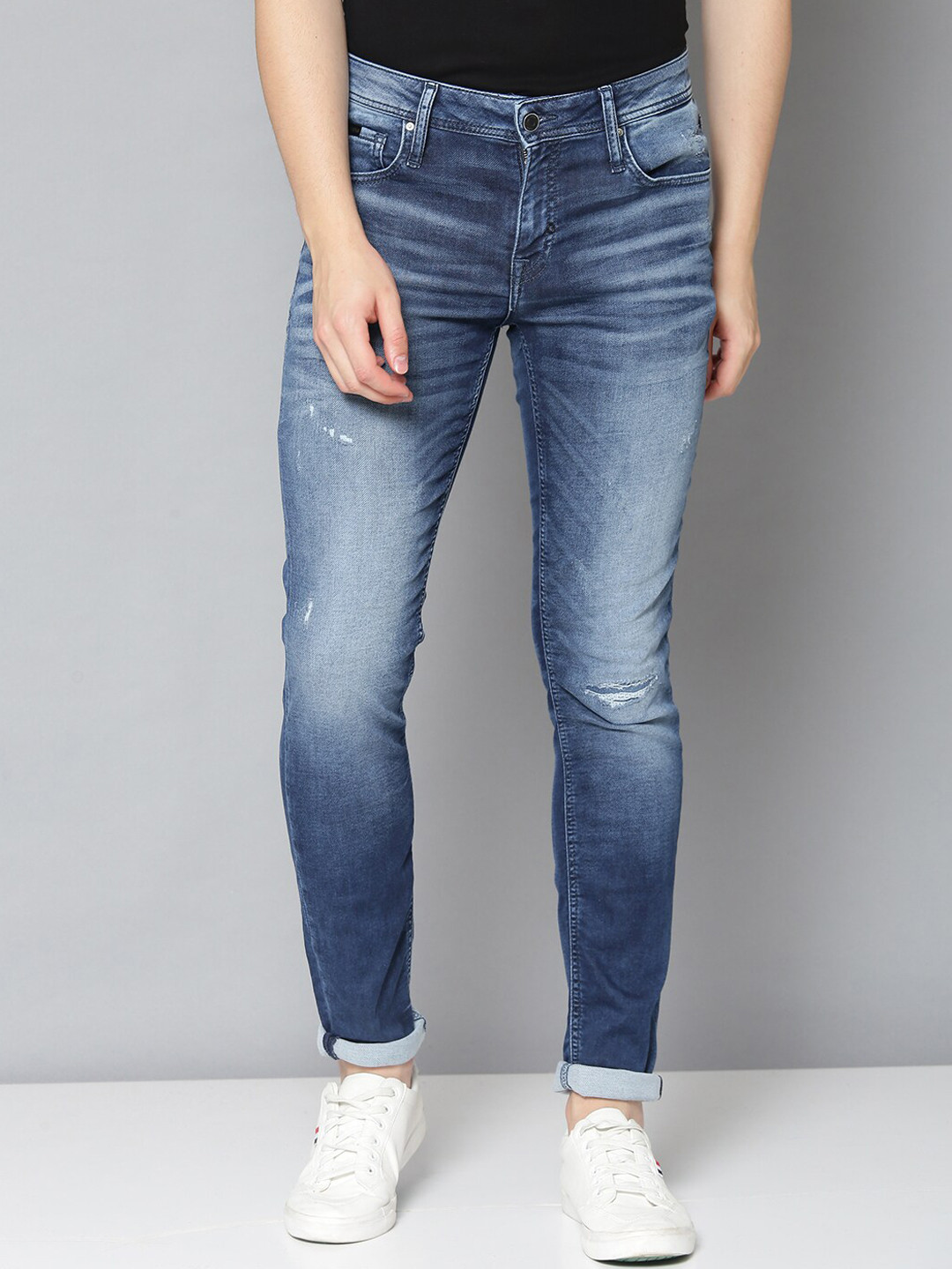 Antony Morato Men Blue Tapered Fit Mid-Rise Low Distress Jeans