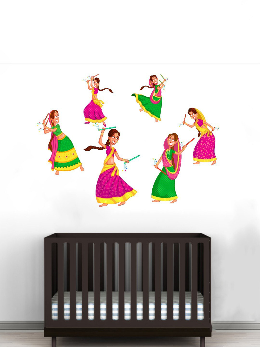 rawpockets Pink & Green Girls Playing Dandiya Wall Stickers