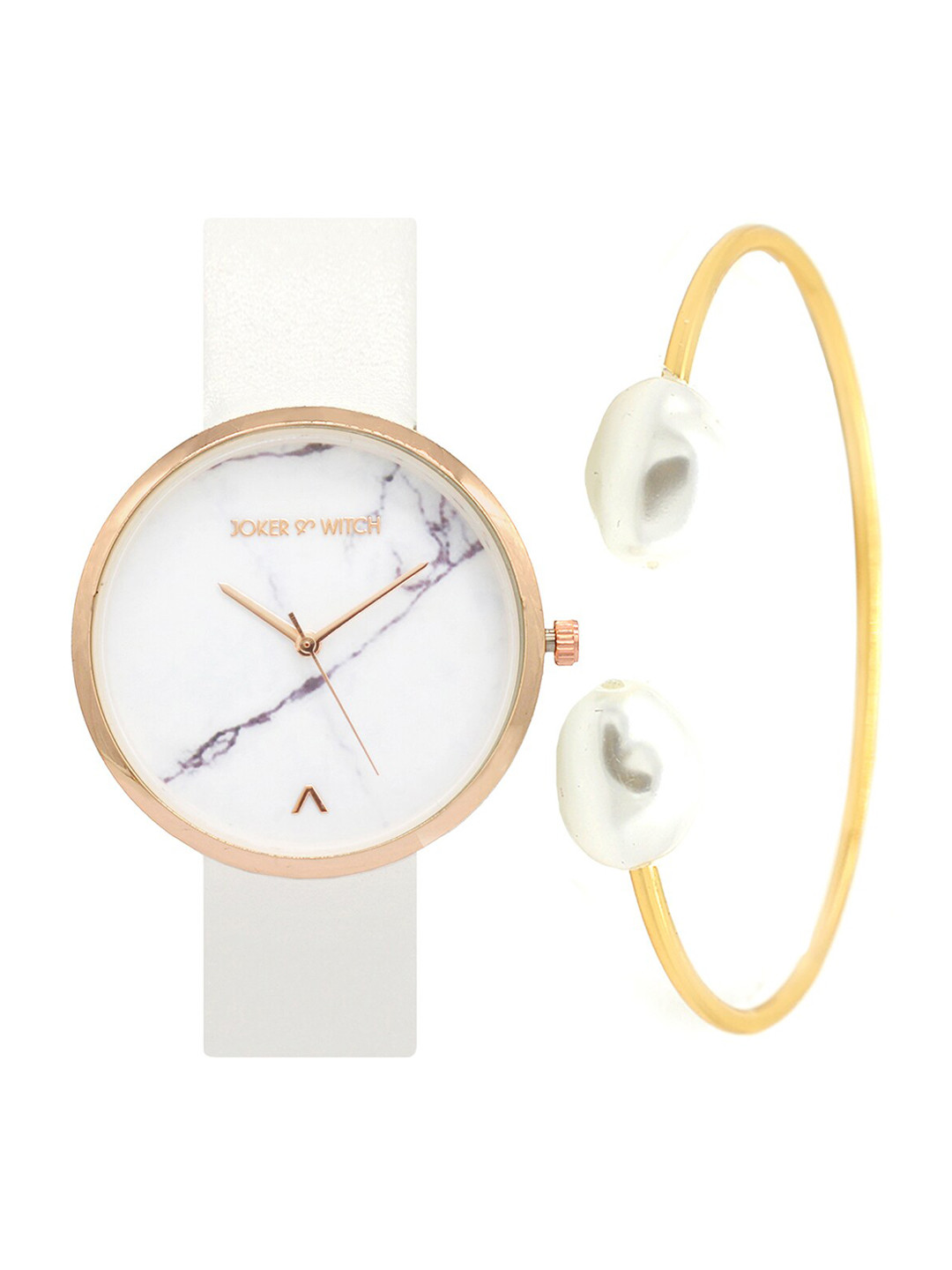 JOKER & WITCH Women White & Gold-Toned Watch & Bracelet Gift Set JWBS352