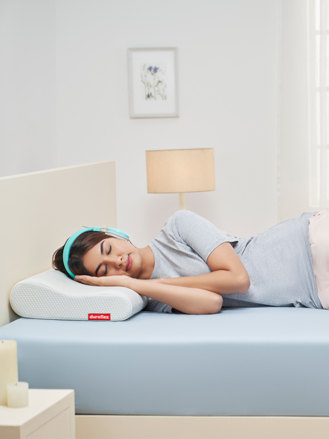 Durofle x White Solid Polyester Adjustable Medium Memory Foam Orthopedic Pillow-11.4 x 60.9 x 40.6 cm