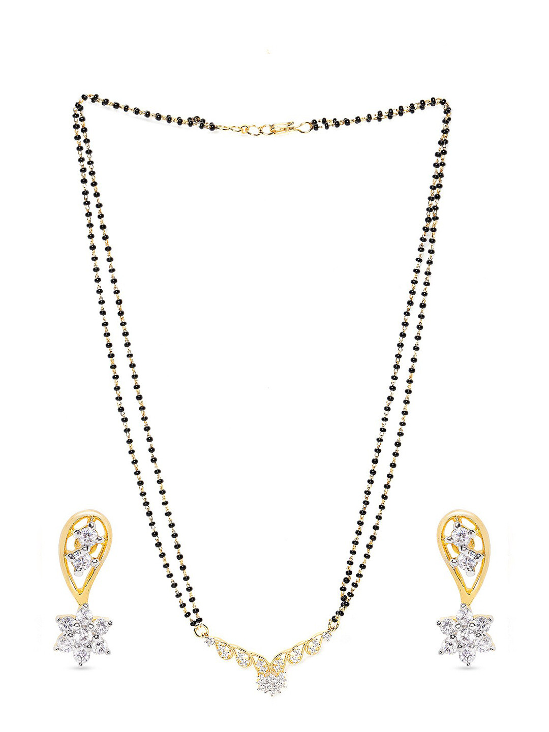Mahi Gold-Plated Black & White CZ-Studded & Beaded Mangalsutra