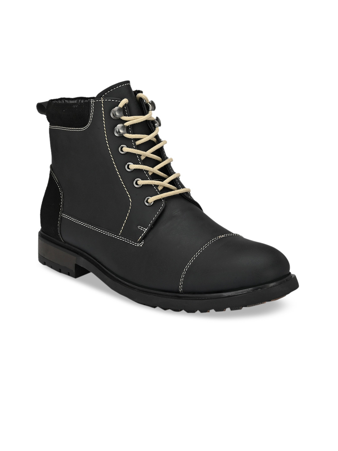 San Frissco Men Black & Grey Colourblocked Leather Boots