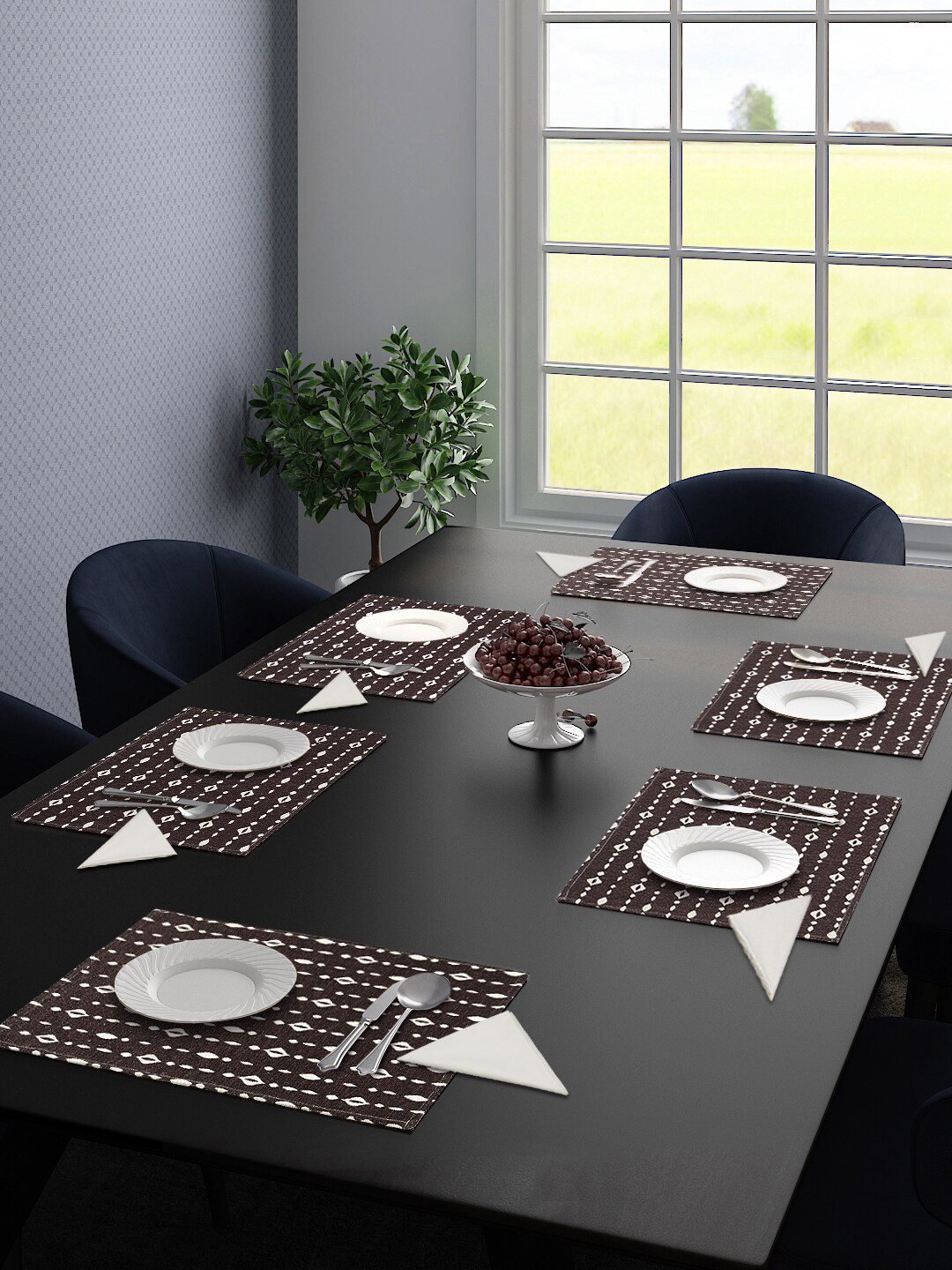 Saral Home Set of 6 Brown & White Woven-Design Rectangular Sustainable Table Placements