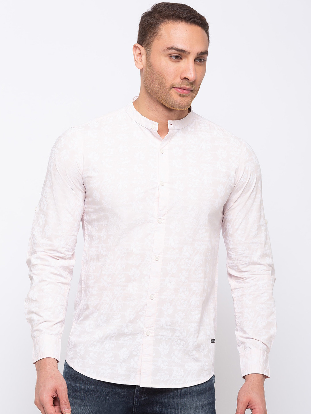 Status Quo Men Pink & White Slim Fit Printed Casual Shirt