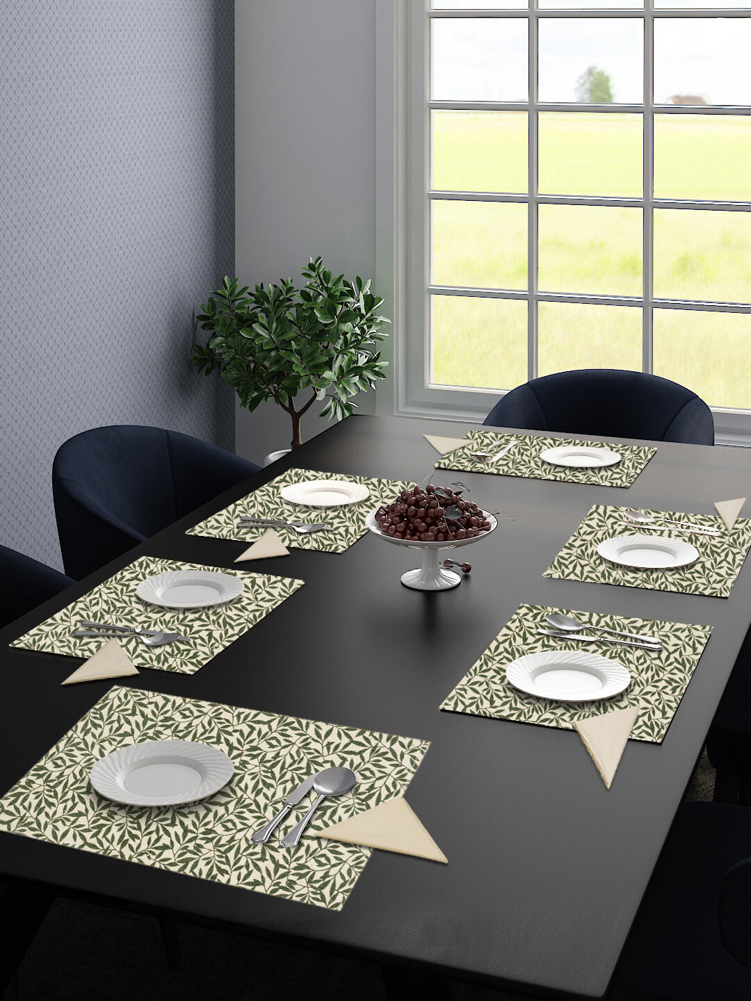 Saral Home Set Of 6 Green & Beige Printed Sustainable Table Placemats