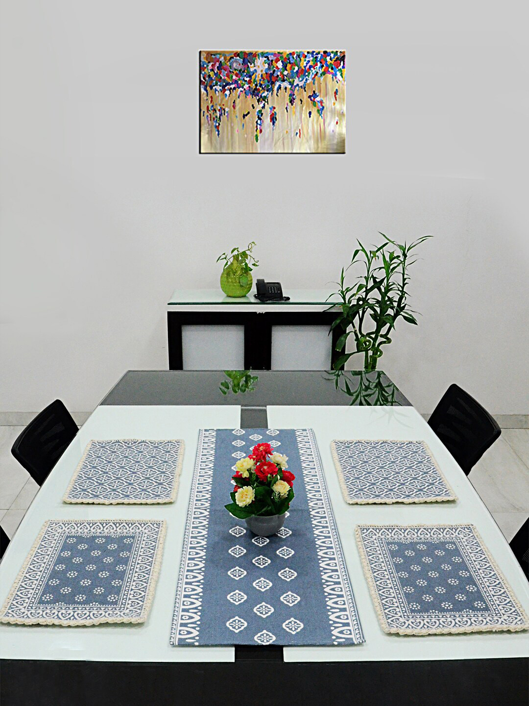 Saral Home Set of 5 Grey & White Printed Woven-Design Rectangular Sustainable Table Placements