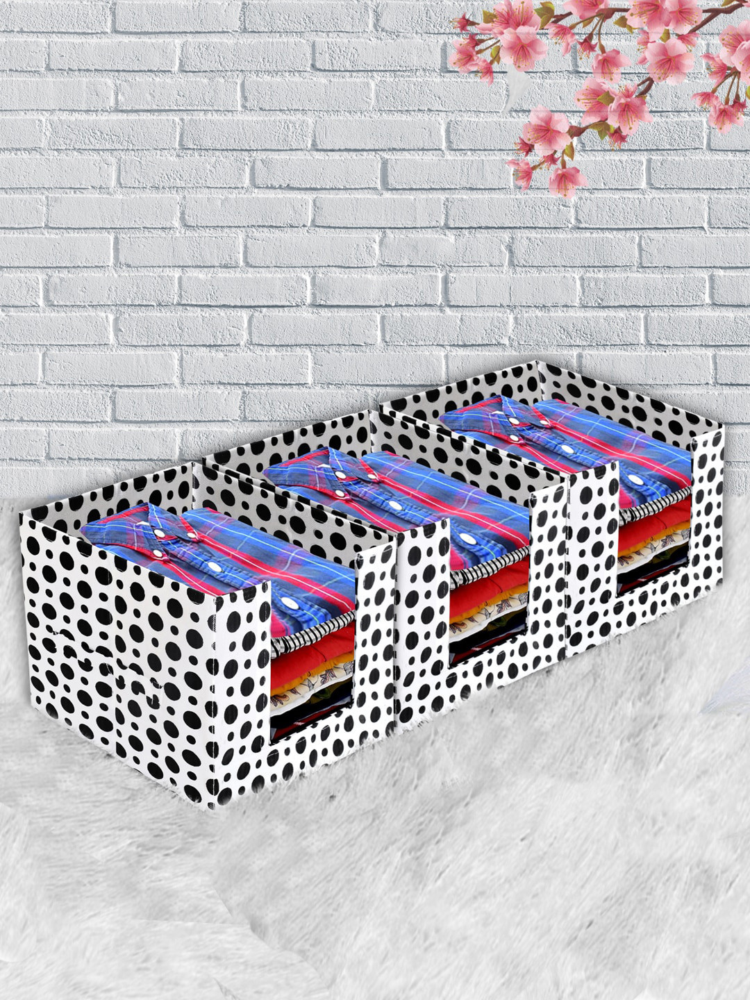 Kuber Industries Set Of 3 White & Black Printed Wardrobe Organisers With Handles