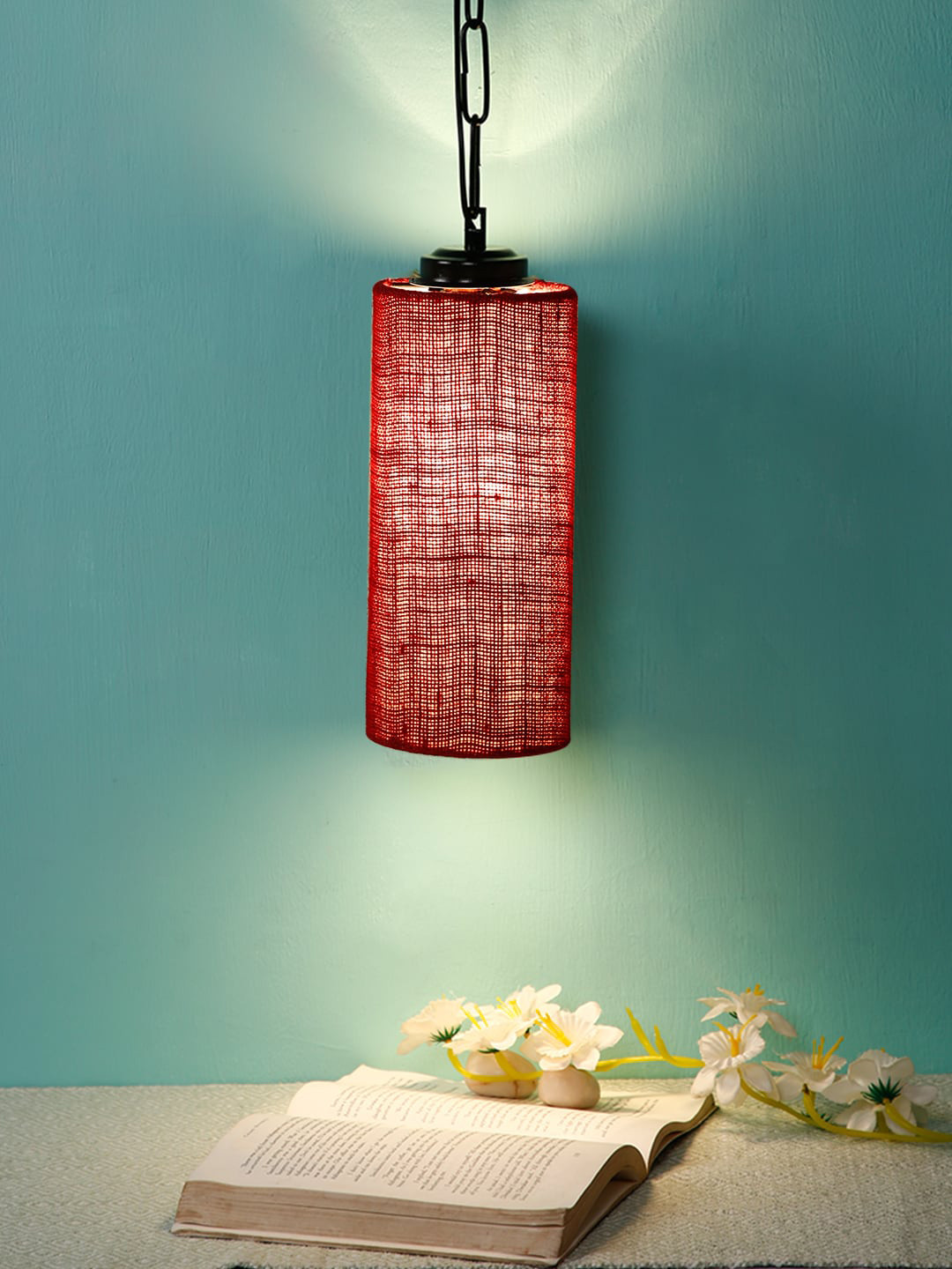 Devansh Red & Black Solid Traditional Cylindrical Hanging Light