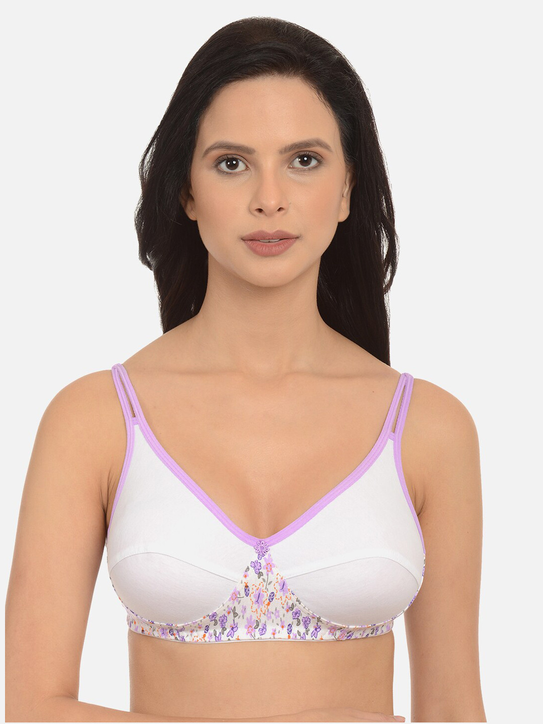 mod & shy White & Purple Solid Non-Wired Non Padded Everyday Bra MS91M