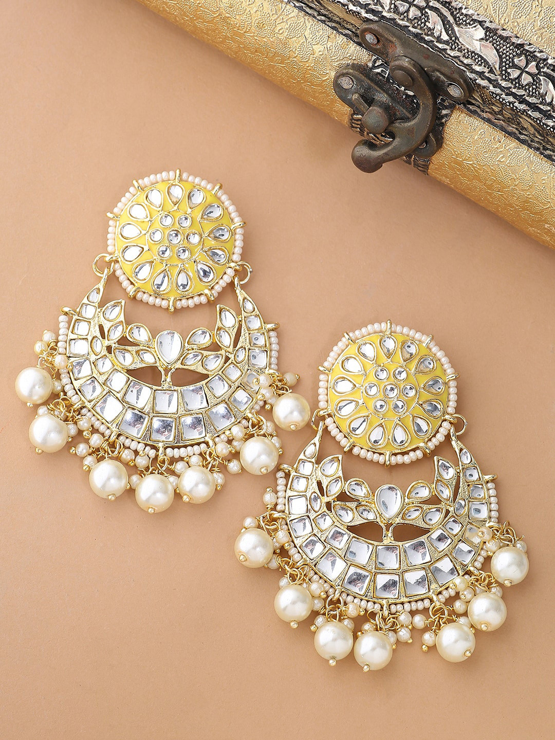 Shoshaa Yellow & White Gold-Plated Contemporary Chandbalis