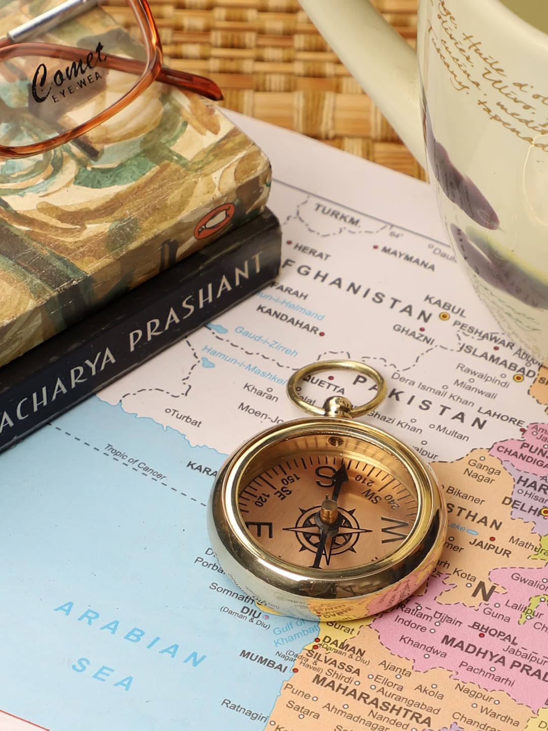 EXIM DECOR Pocket Compass Gold Brass Metallic Living Room Tiny Showpiece - 2.5 Inches