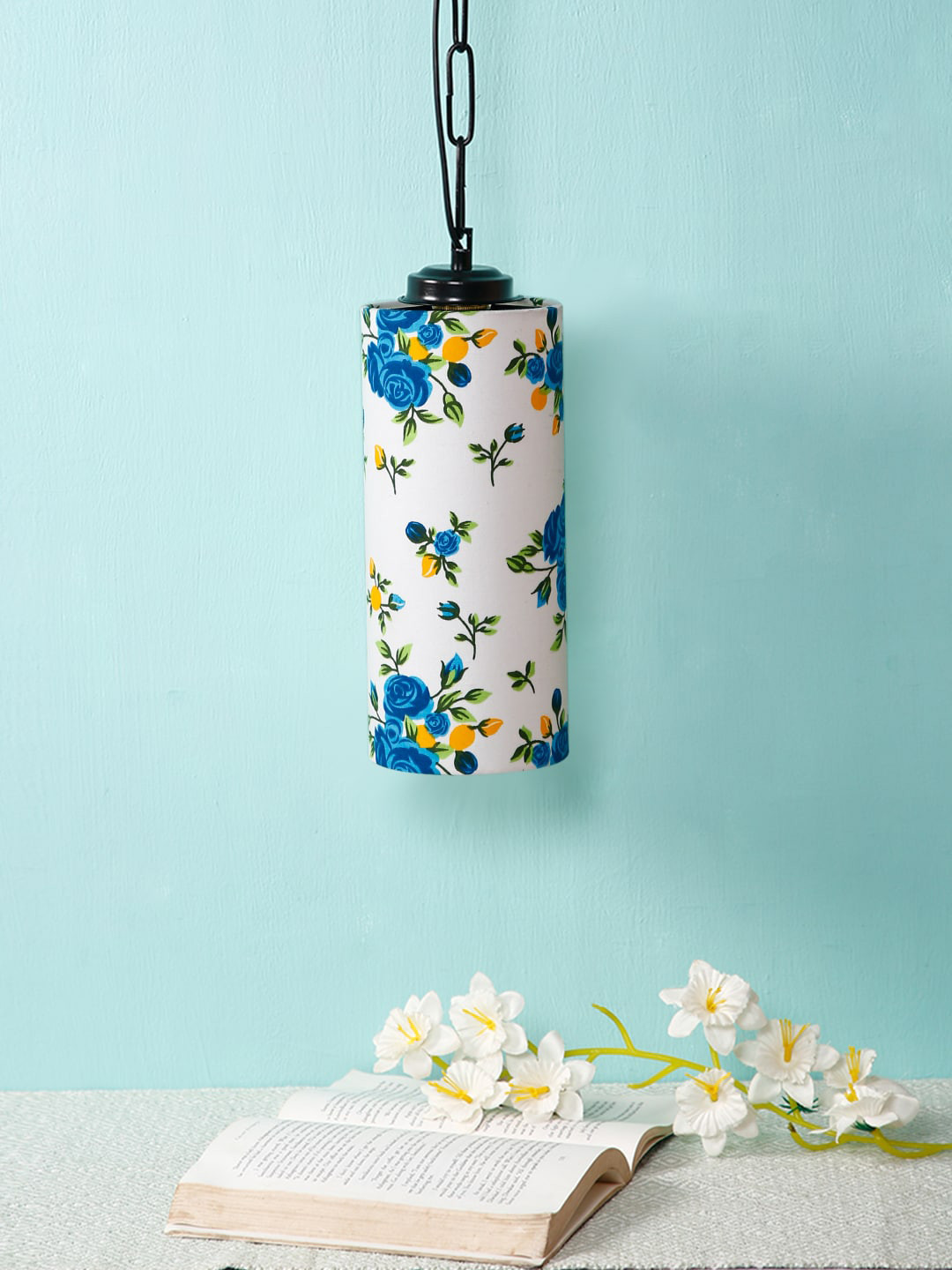 Devansh White & Blue Printed Traditional Hanging Light