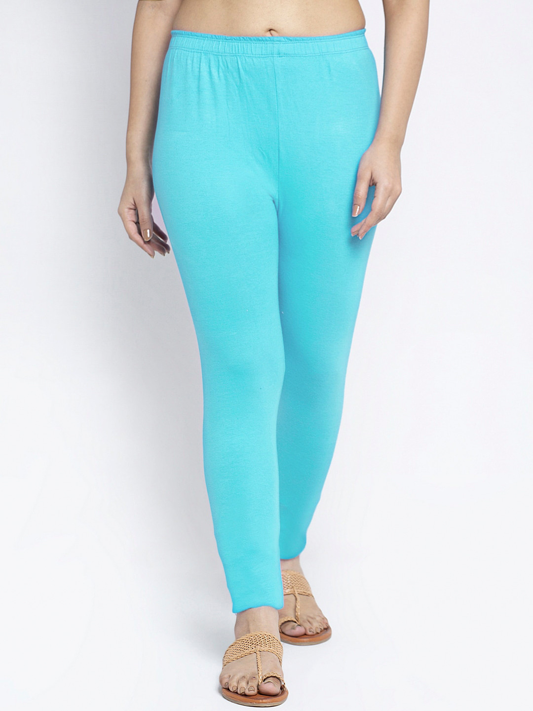 GRACIT Women Turquoise Blue Solid Ankle-Length Leggings