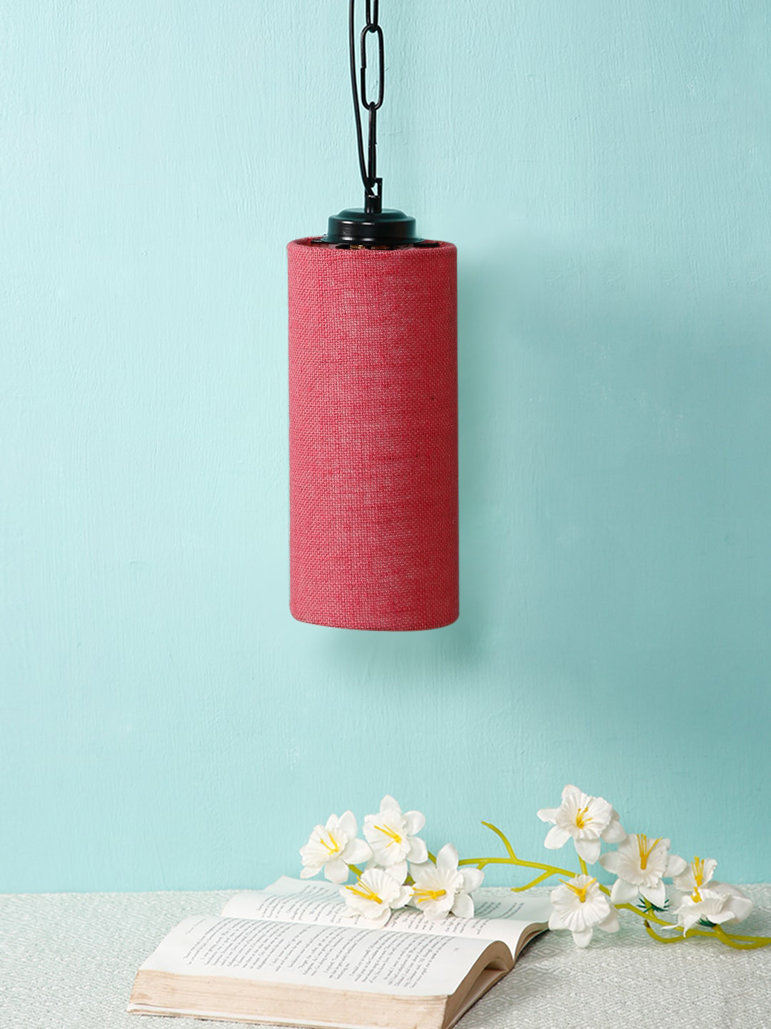 Devansh Pink & Black Solid Contemporary Cylindrical Hanging Lamp