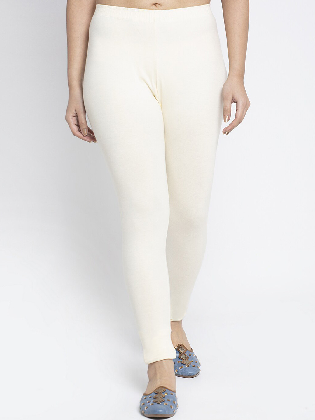 GRACIT Women Off-White Solid Ankle-Length Leggings