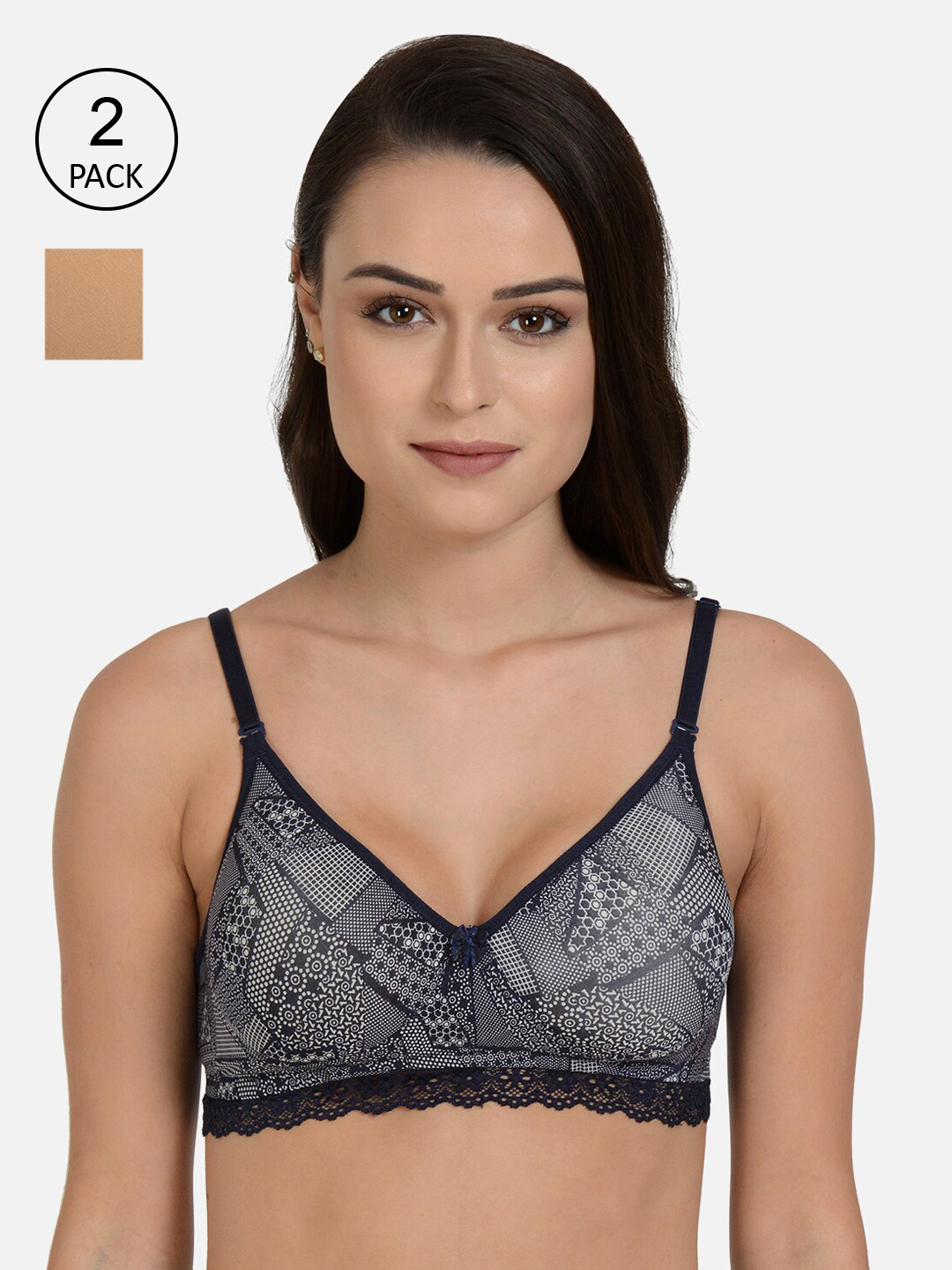 mod & shy Pack of 2 Assorted Solid Non-Wired Lightly Padded T-shirt Bra MS80190M