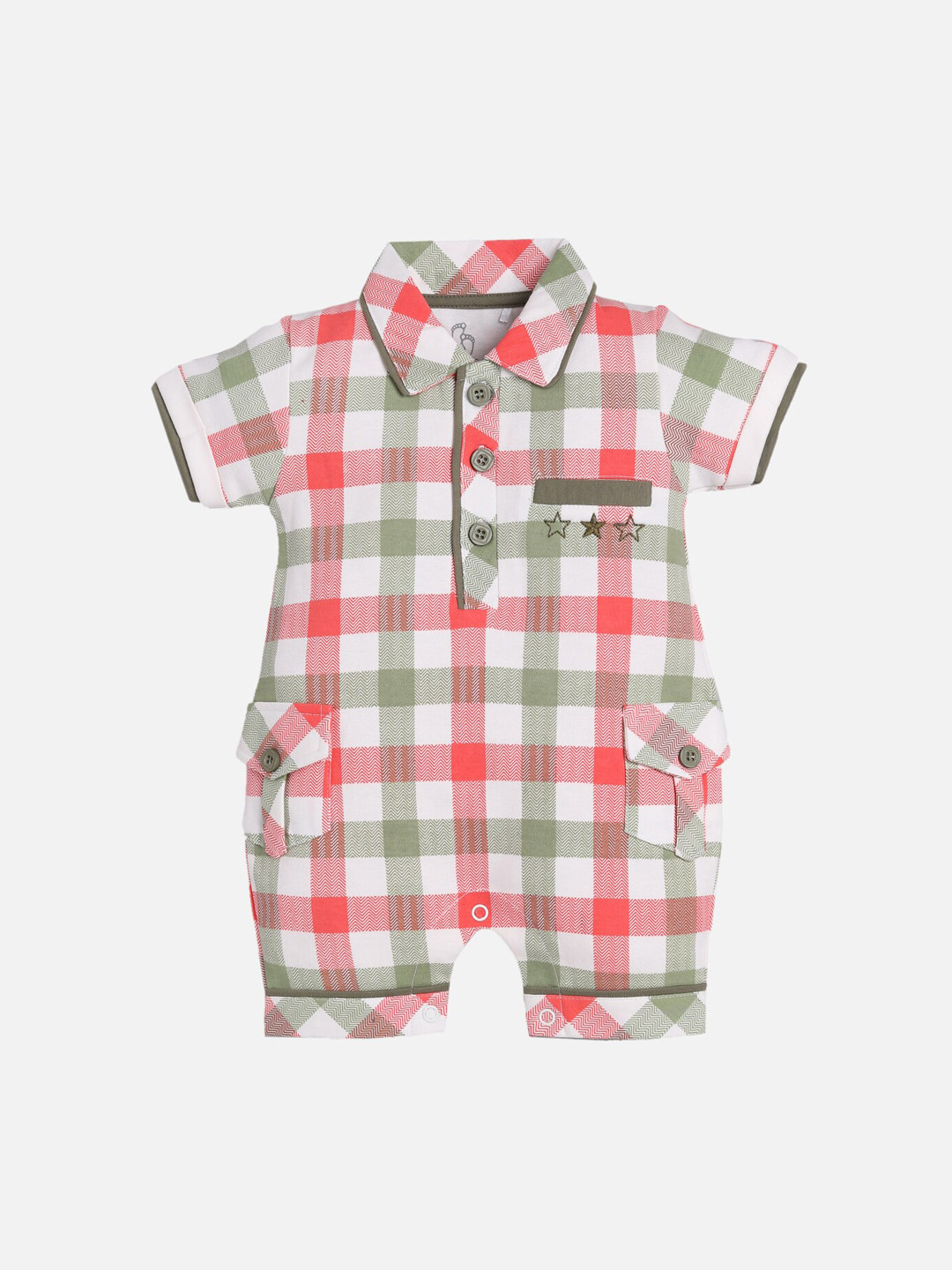 BABY GO Infant Kids White & Pink Checked Rompers