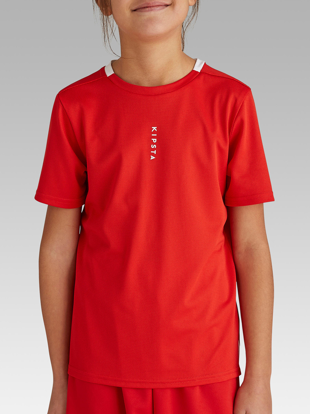 Decathlon KIPSTA - Kids Red Essential Quick Drying Football Jersey