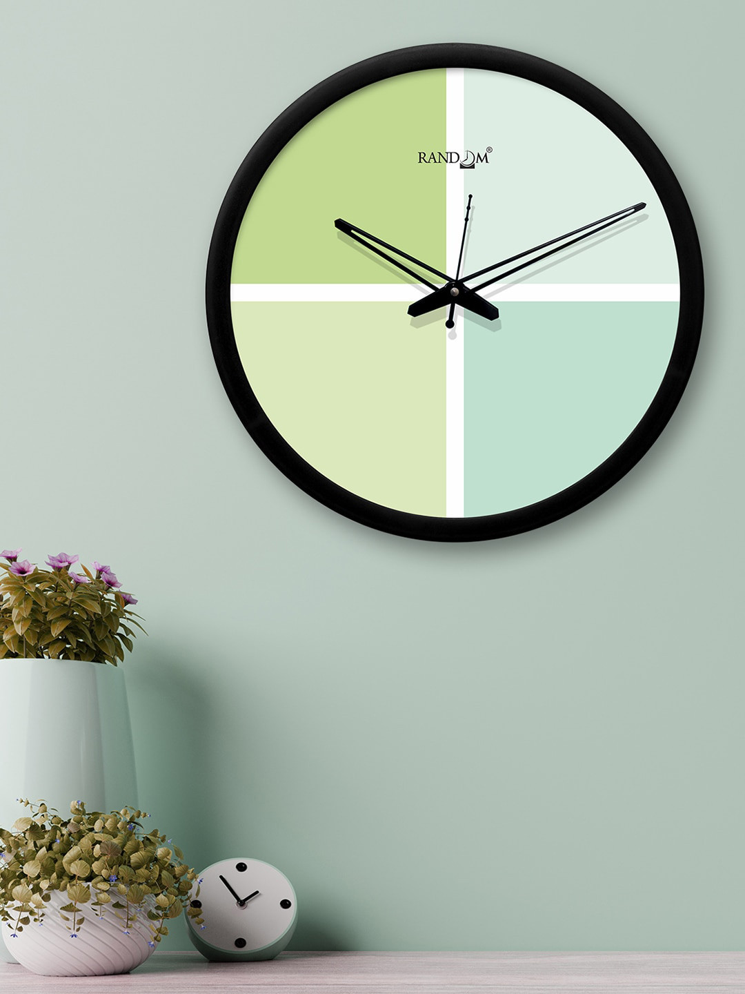 RANDOM Green Round Colourblocked 30.4 cm Analogue Wall Clock