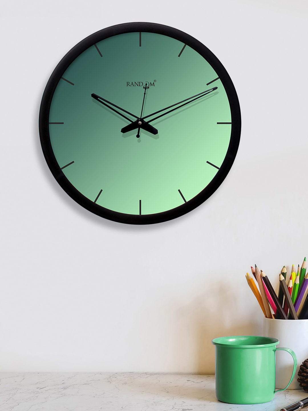 RANDOM Green Round Solid 30.4 cm Analogue Wall Clock