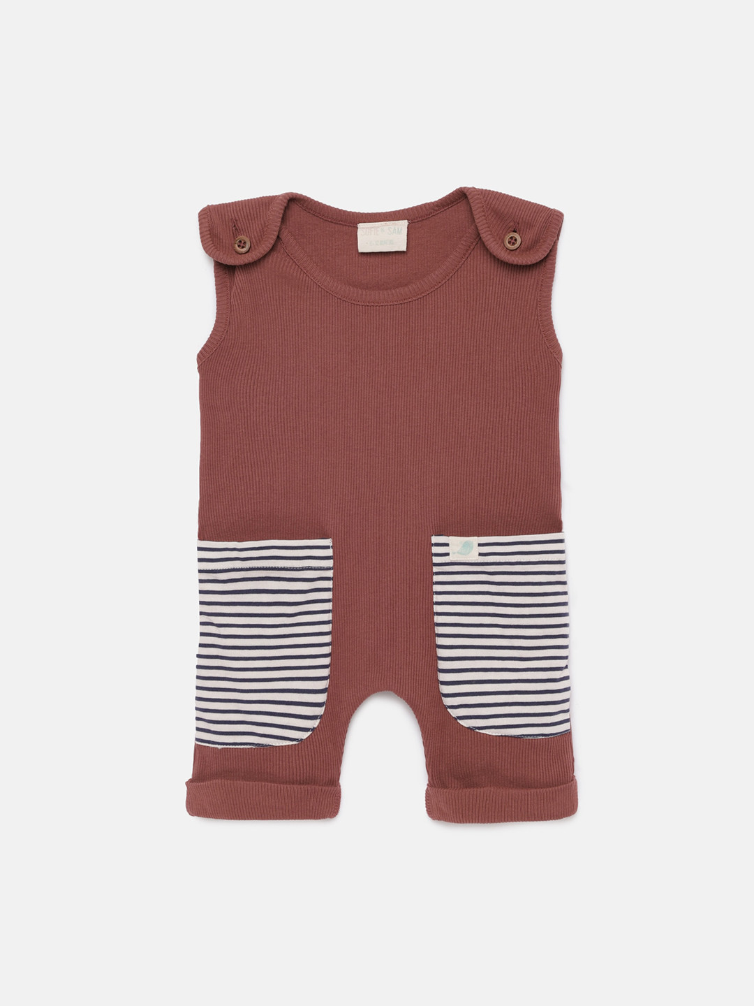 SOFIE & SAM Kids Rust-Brown & White Ribbed Organic Cotton Rompers