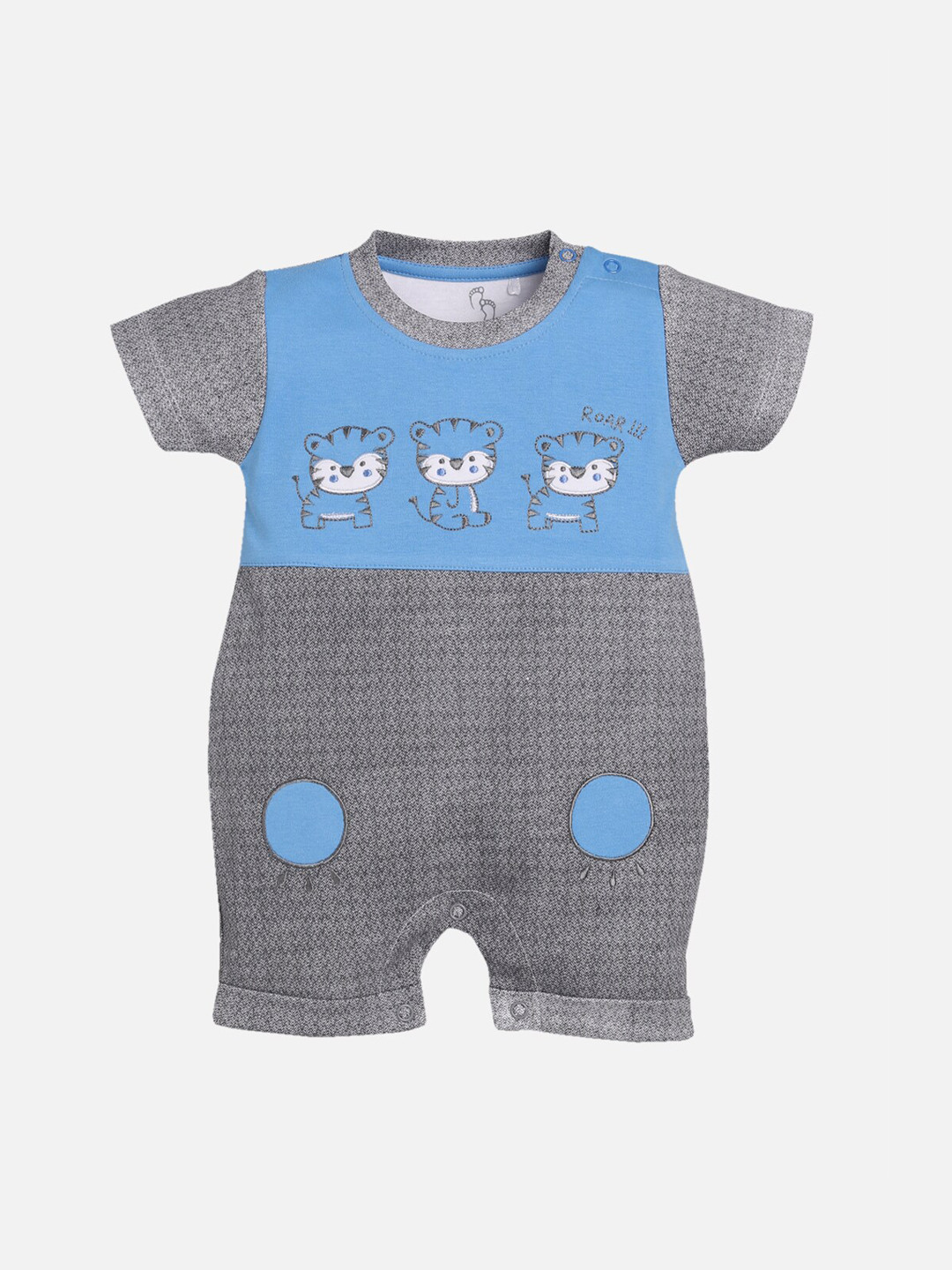 BABY GO Infant Kids Grey & Blue Colourblocked Cotton Regular Fit Romper