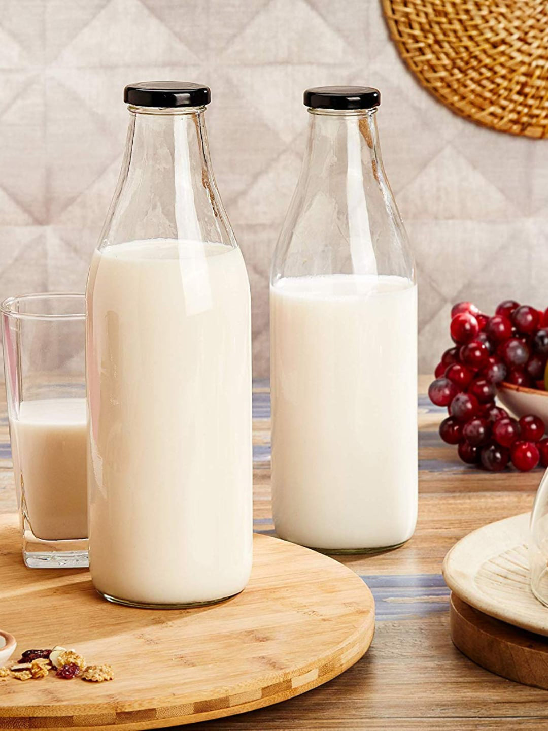 smart serve Transparent Glass Spill Proof 4 Piece Water Bottle - 1L